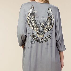 Gray Rock N Roll Eagle Graphic Cardigan